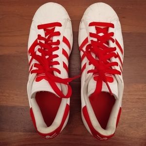 ADIDAS Women's HEART Superstar White/Red Shell Toe Sneakers Shoes 7M